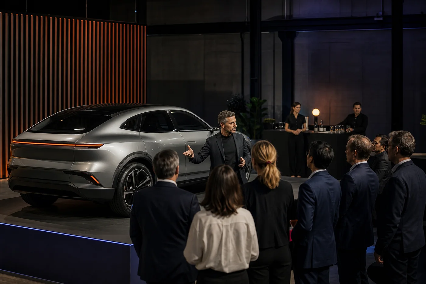 Presentazione automotive con ospiti e staff coordinati