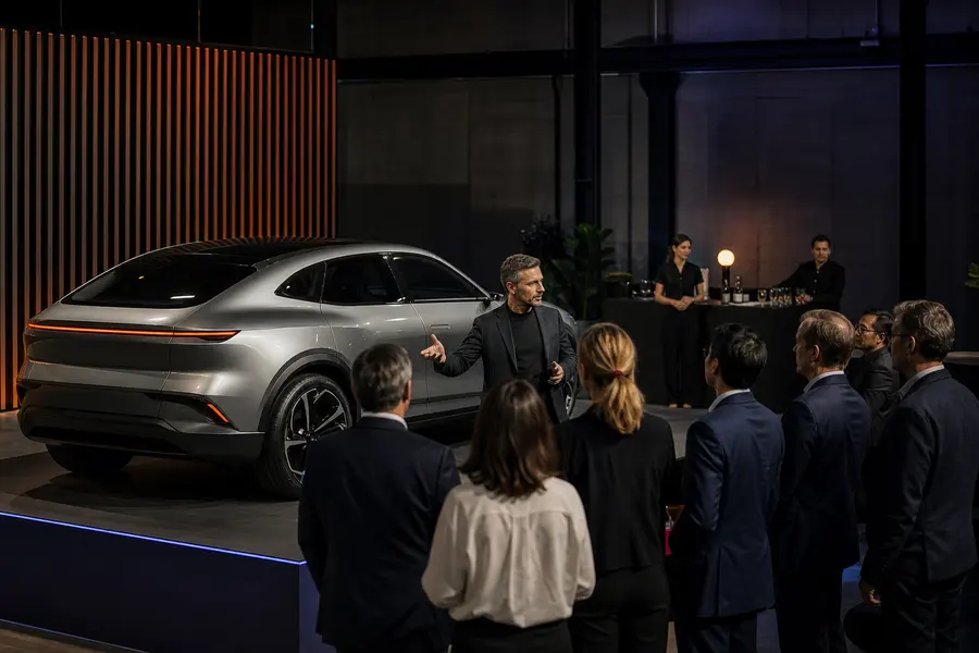 Presentazione automotive con ospiti e staff coordinati