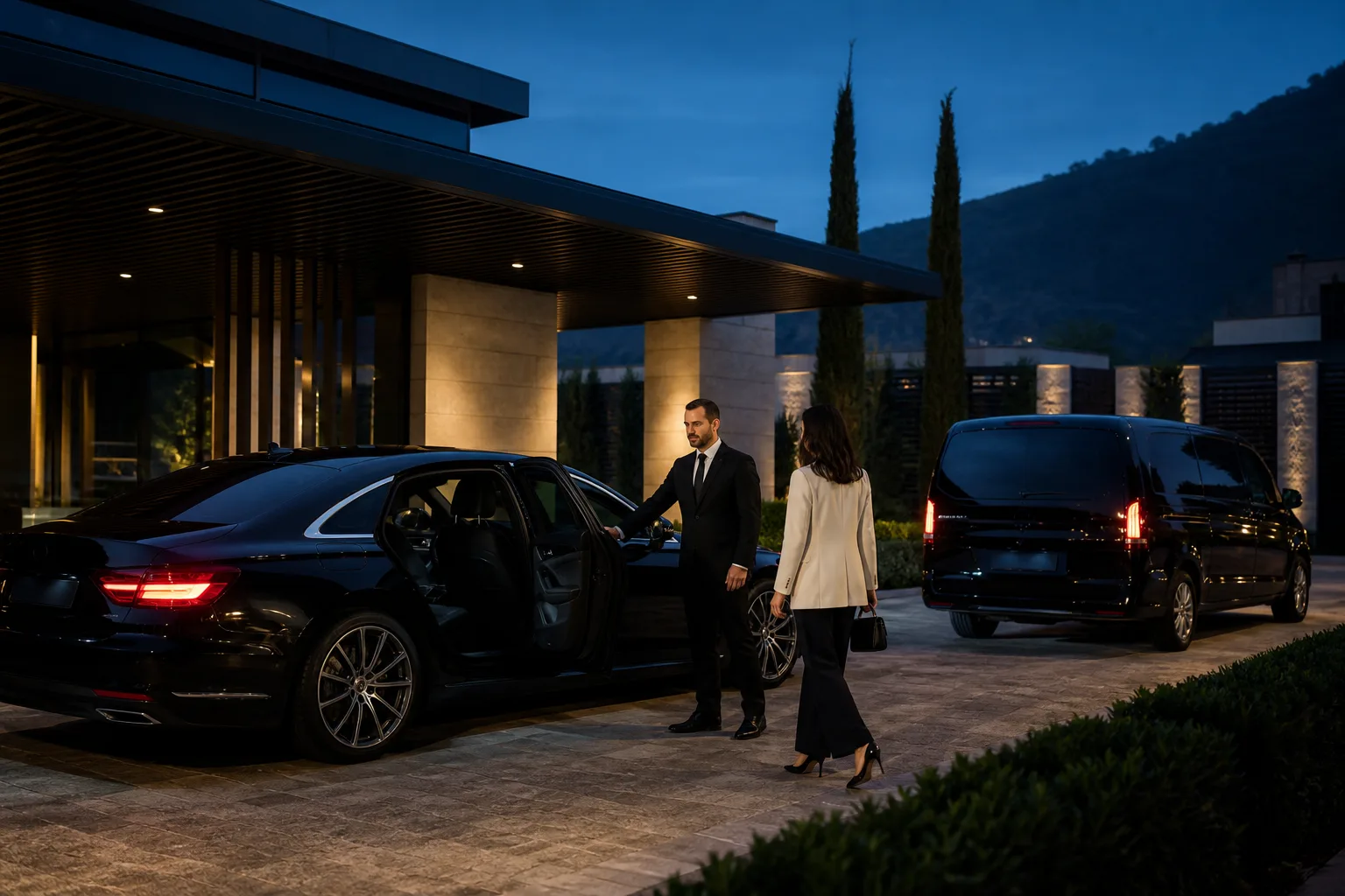 Servizio luxury transfer presso una struttura contemporanea